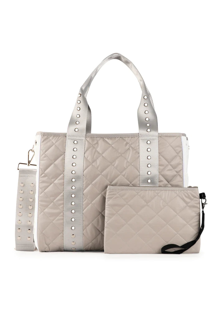 Haute Shore  Greige Grey Beige Quilted Puffer Crossbody Messenger Bag