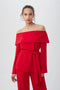 Trina Turk LYNDI Off-The-Shoulder Belted Long Sleeve Top-shopbody.com