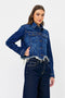 Hidden Jeans Cropped Fray Jacket - Dark Wash-shopbody.com