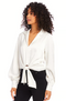 Karen Kane Satin Tie-Front Top-cream-shopbody.com