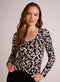 Bella Dahl Scoop Neck Shirred Long Sleeve Knit Top - Ditsy Floral Print-shopbody.com