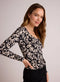 Bella Dahl Scoop Neck Shirred Long Sleeve Knit Top - Ditsy Floral Print-shopbody.com